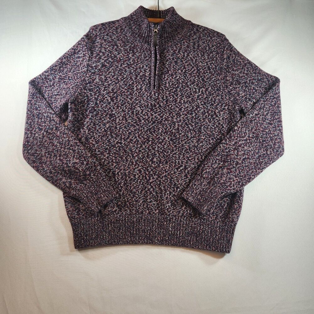 Merona Womens Sweater Size Medium Purple White Blue Heathered Print 1/4 Zip